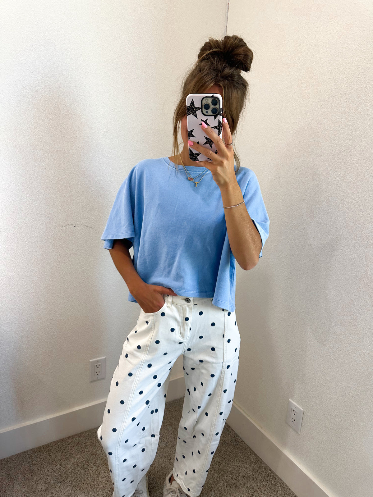 Blue Polka Dot Barrel Jeans