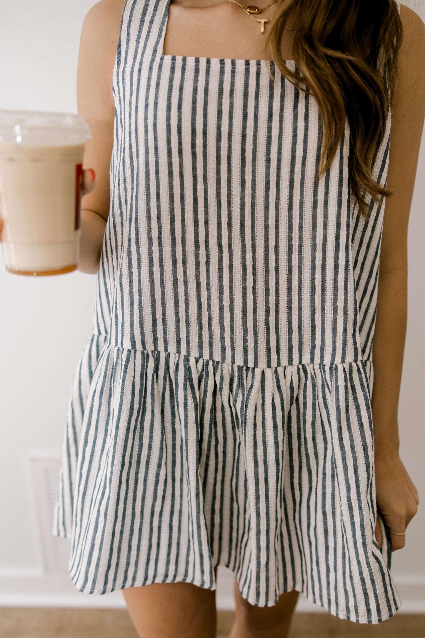 Navy Striped Mini Dress (100% Cotton)