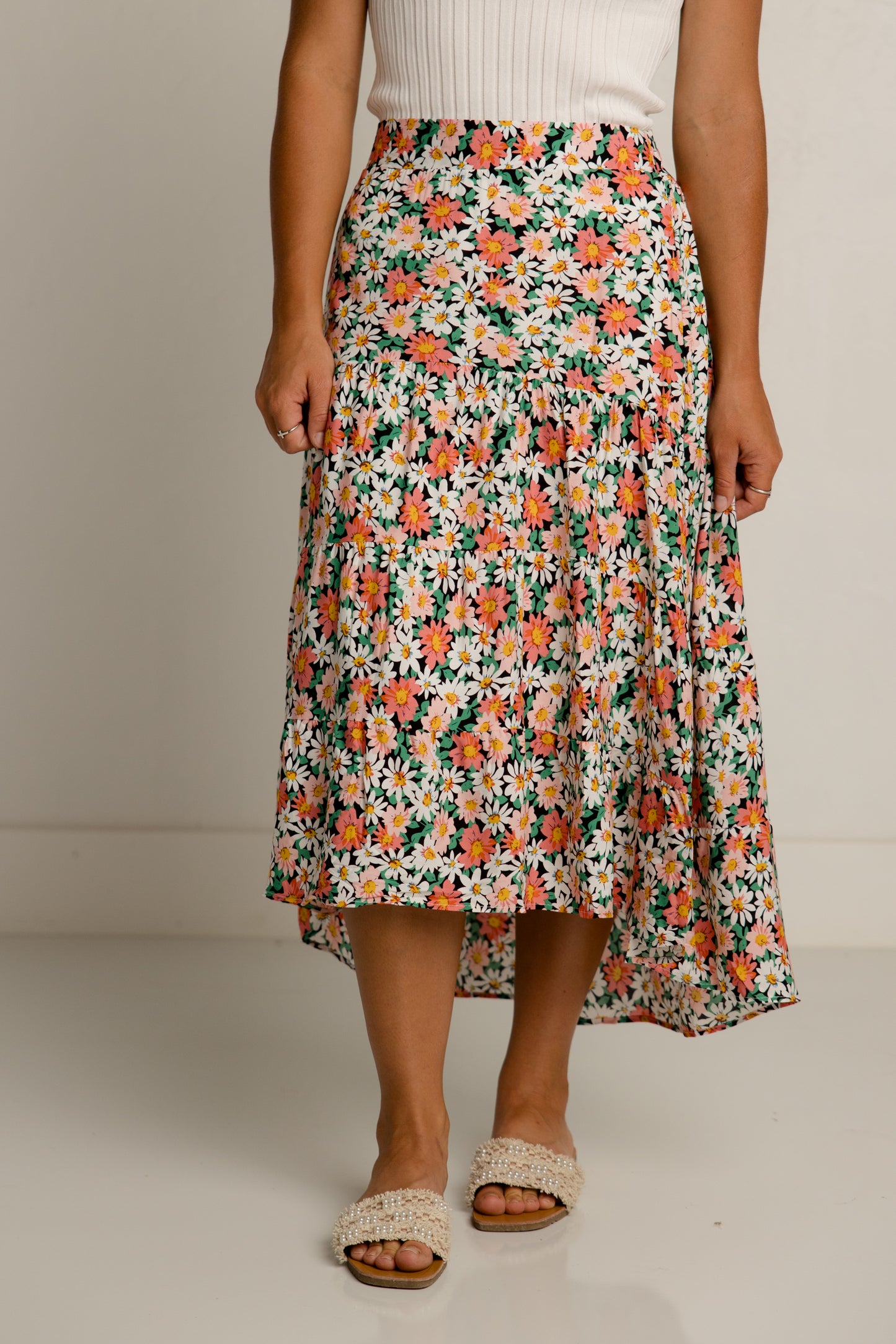 Floral High Low Skirt