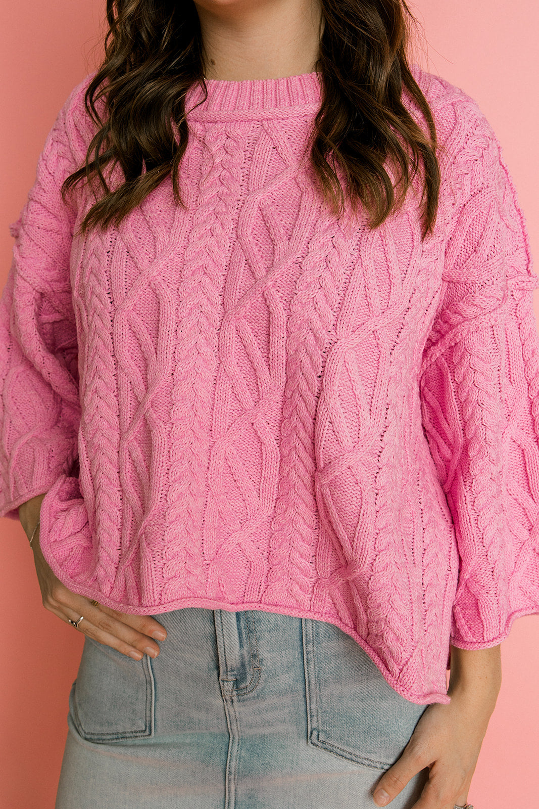 Pink Cable Knit Sweater
