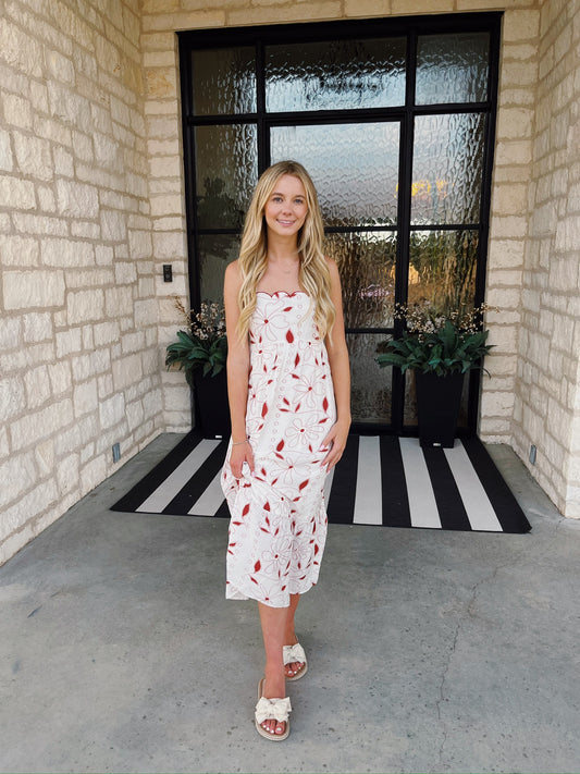 Red Floral Embroidered Dress