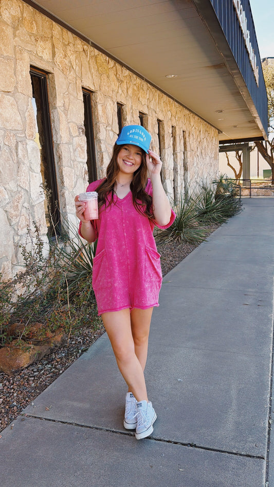 Mineral Washed Romper in Pink