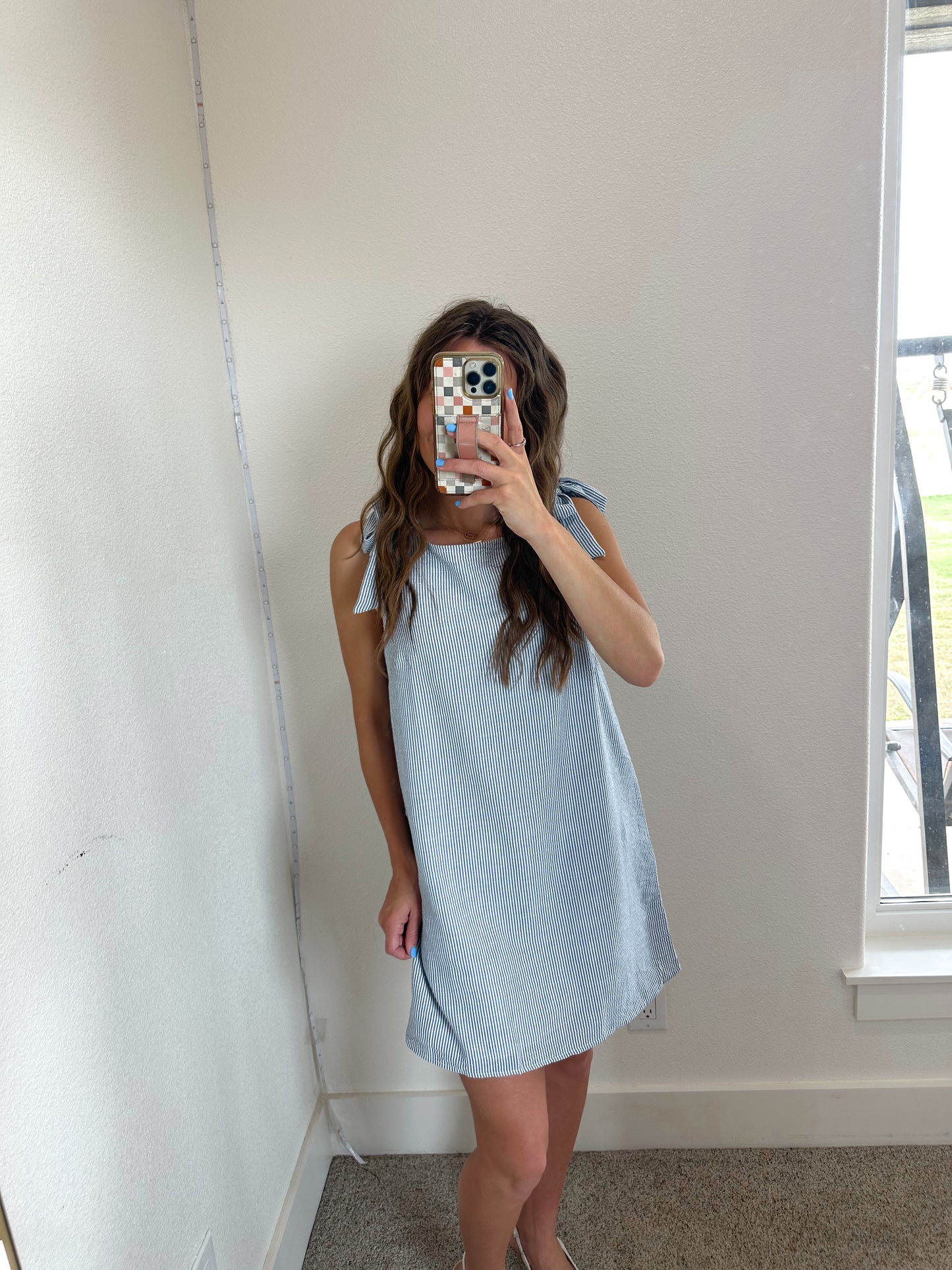 Blue/White Stripe Boat Neck Dress