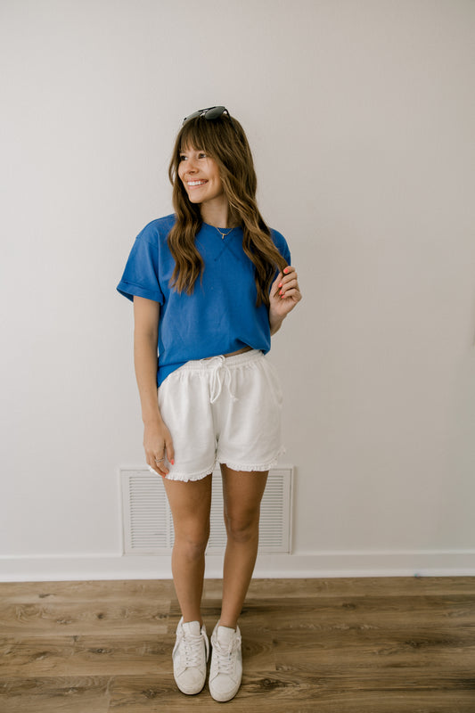 Ruffled Shorts in White (100% COTTON)