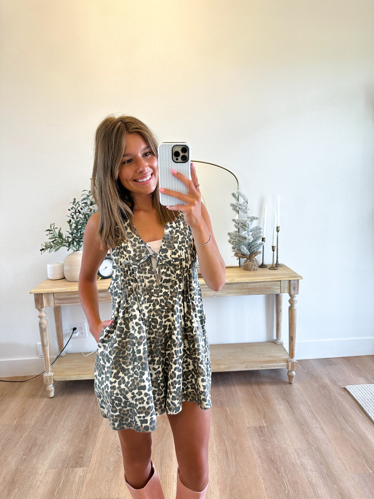 Leopard Pleated Romper (100% COTTON)