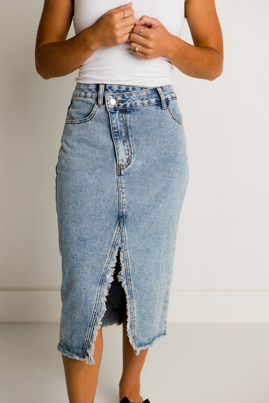 Front Slit Denim Skirt