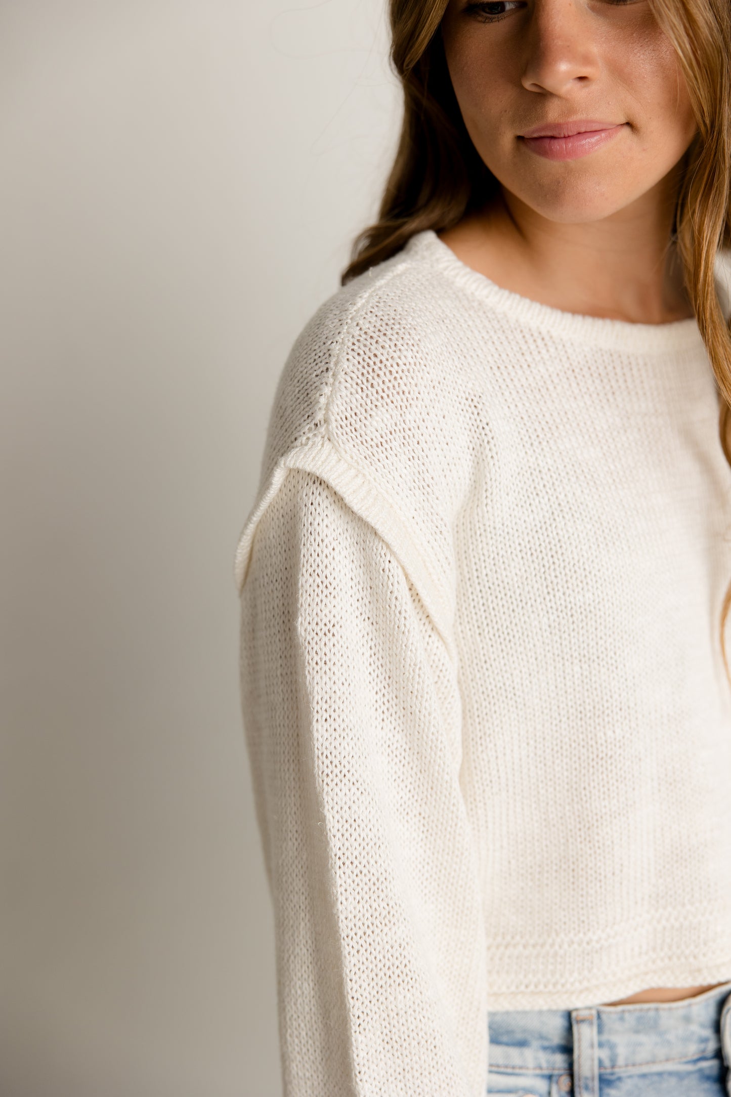 Cream Cropped Pullover Sweater