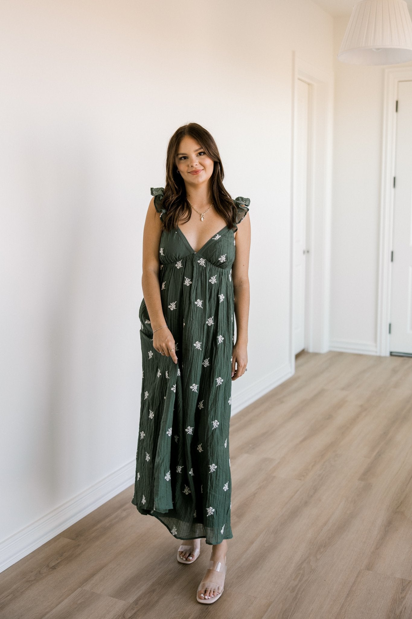 Green Floral Embroidered Dress