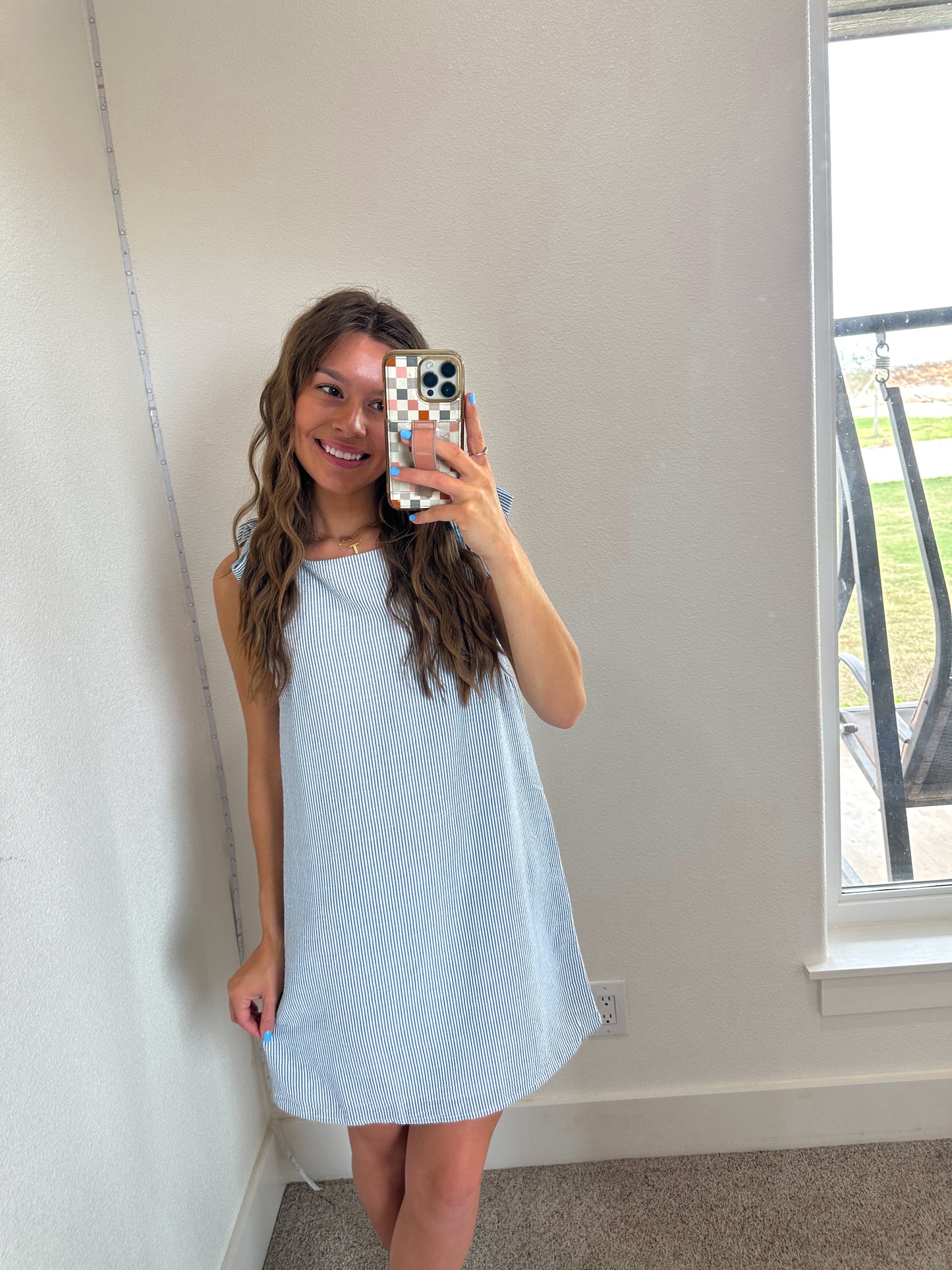 Blue/White Stripe Boat Neck Dress