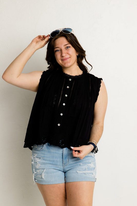 Black Eyelit Button Down