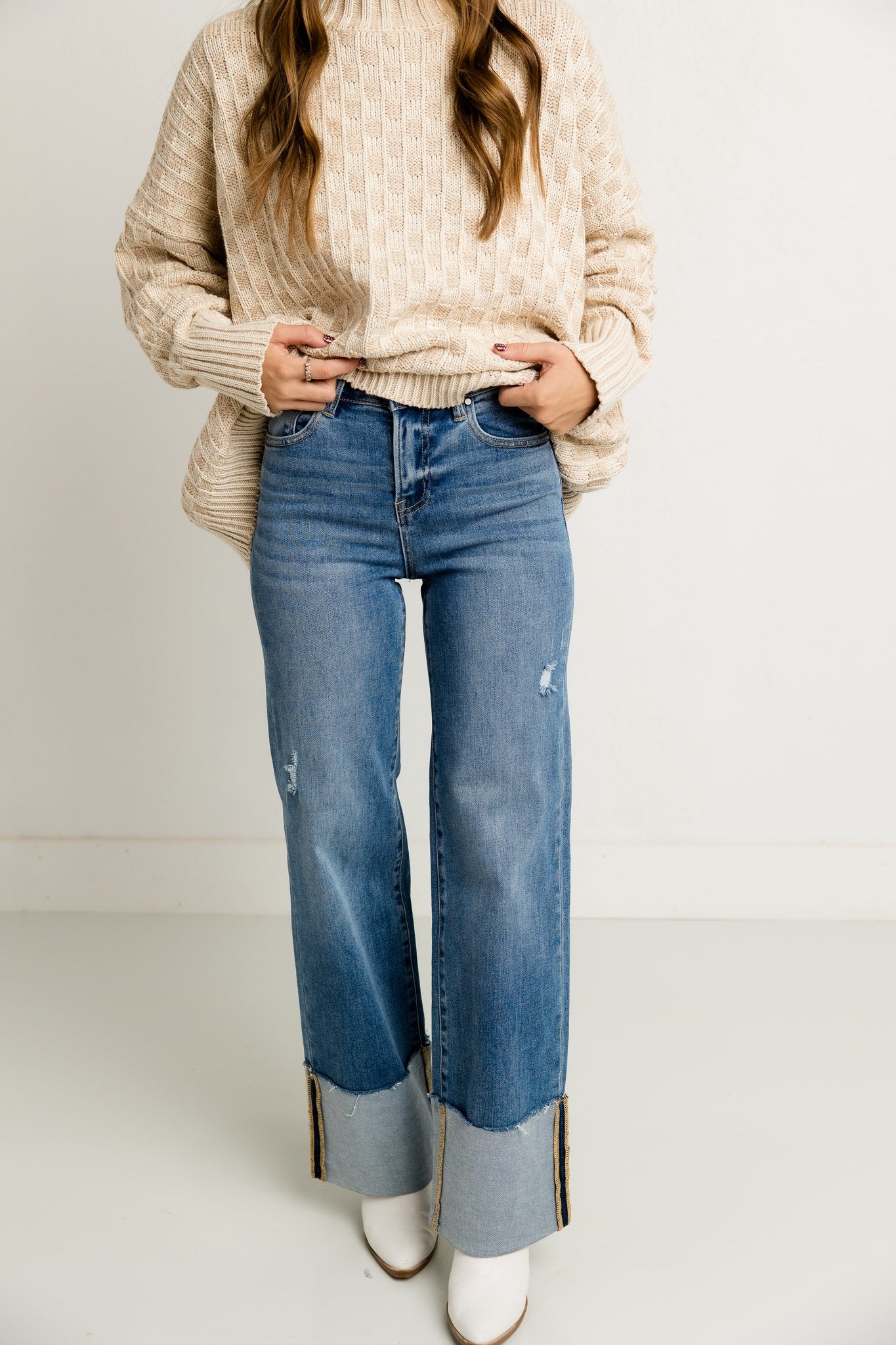 High Rise Ankle-Cuffed Jeans