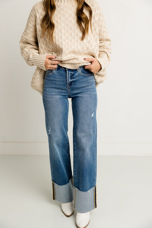 High Rise Ankle-Cuffed Jeans