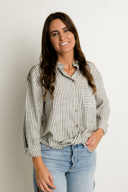 Grey Striped Button Down Shirt