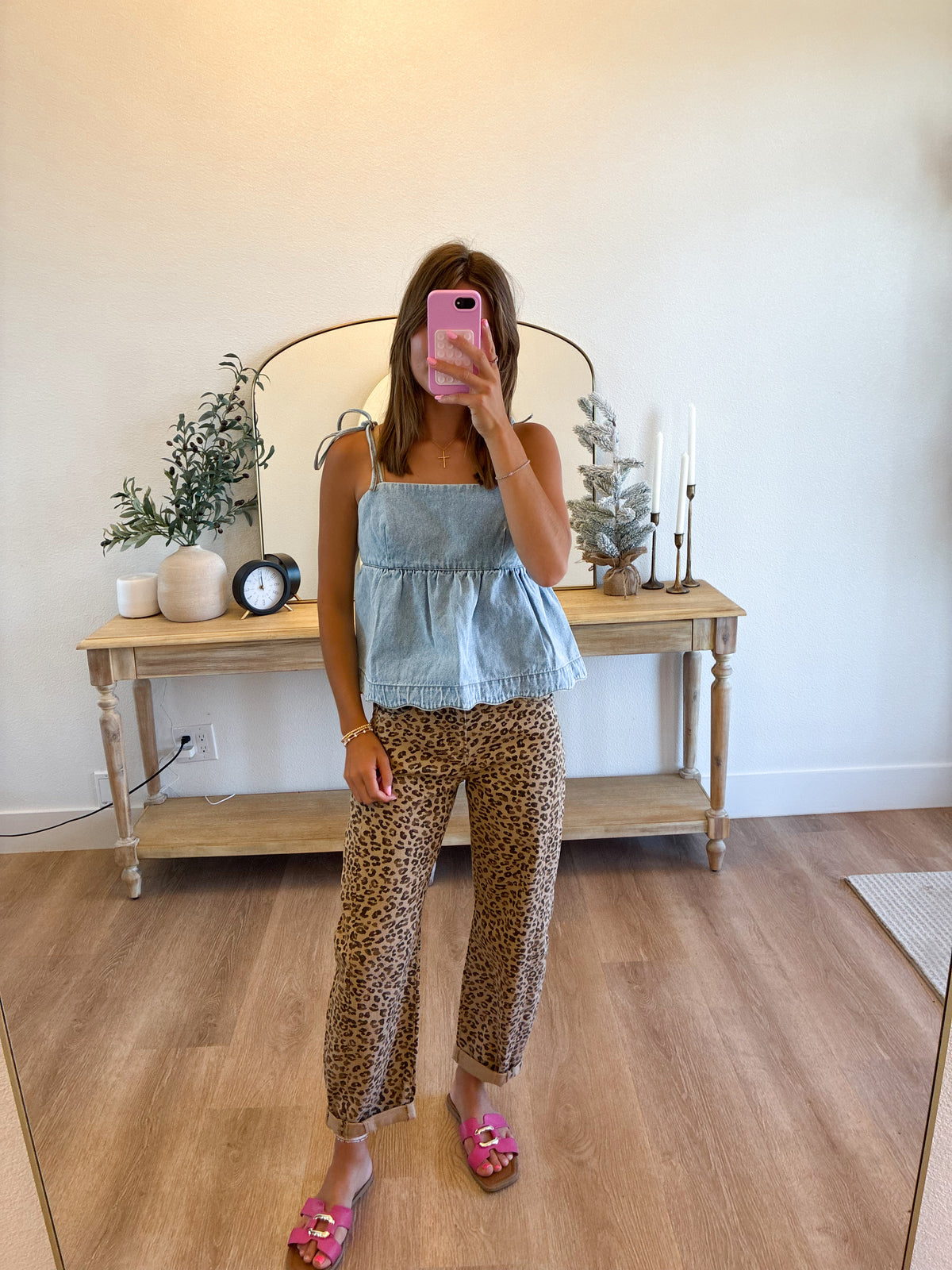 Leopard Cuffed Barrel Jeans