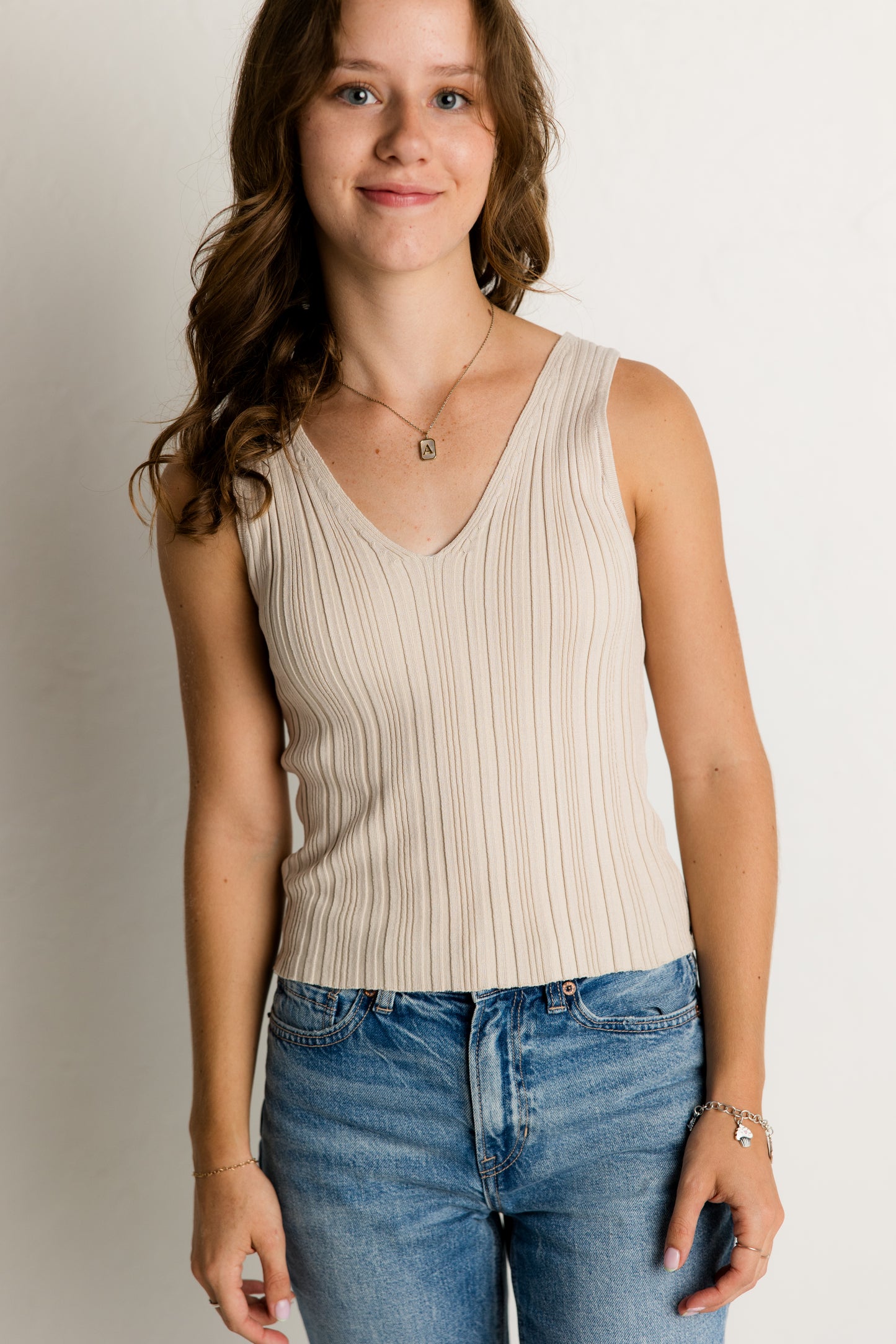 Oatmeal V-Neck Sweater Tank