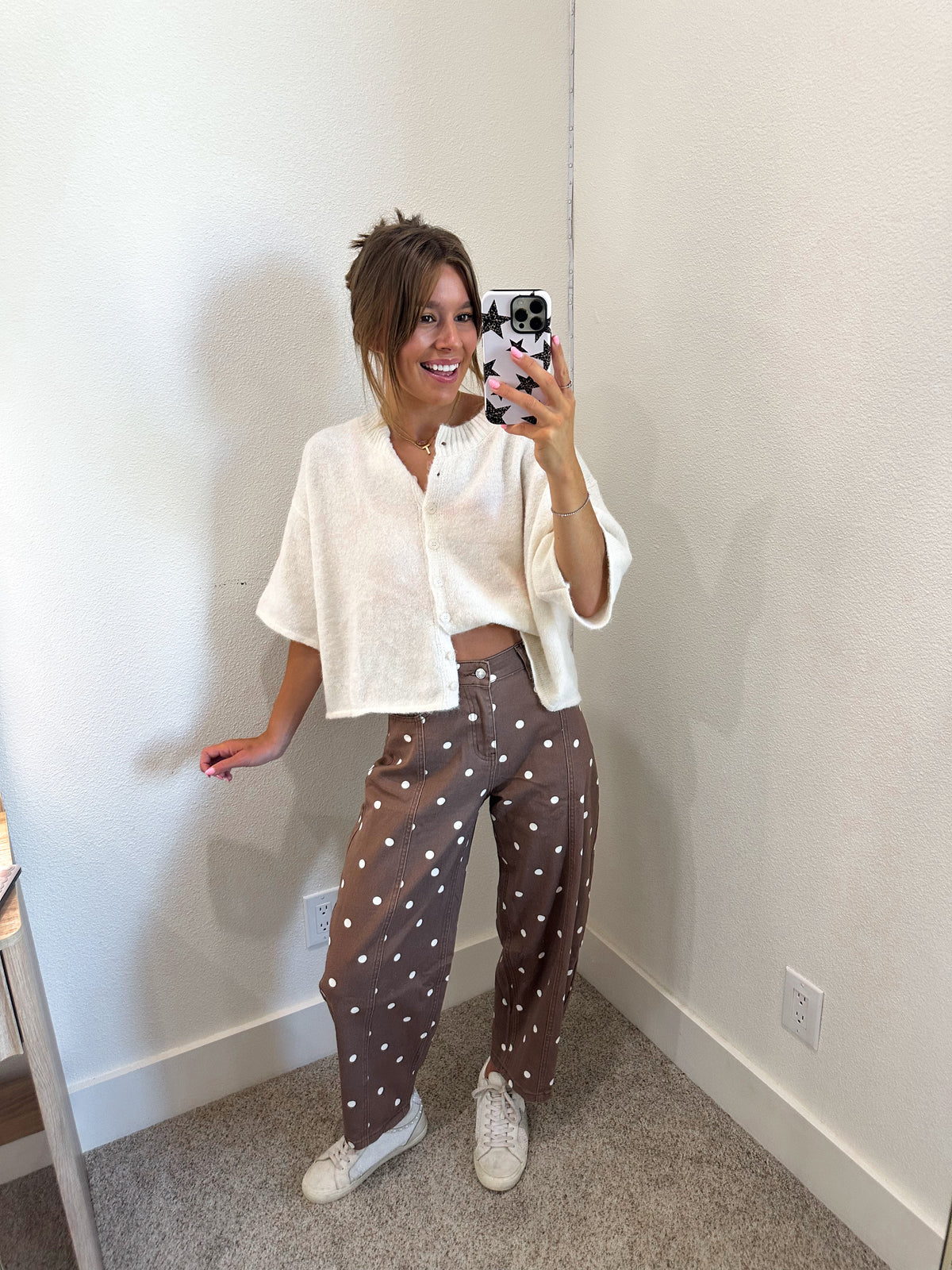 Brown Polka Dot Barrel Jeans