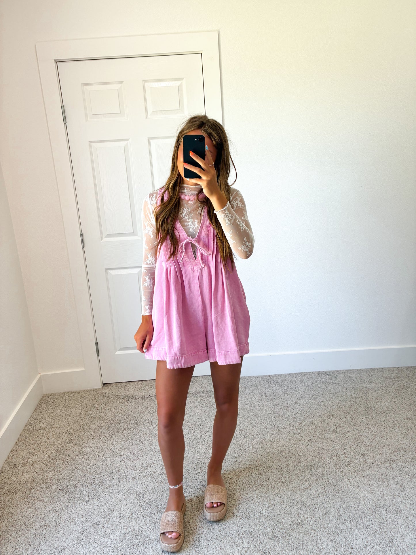 Pink Pleated Romper (100% COTTON)