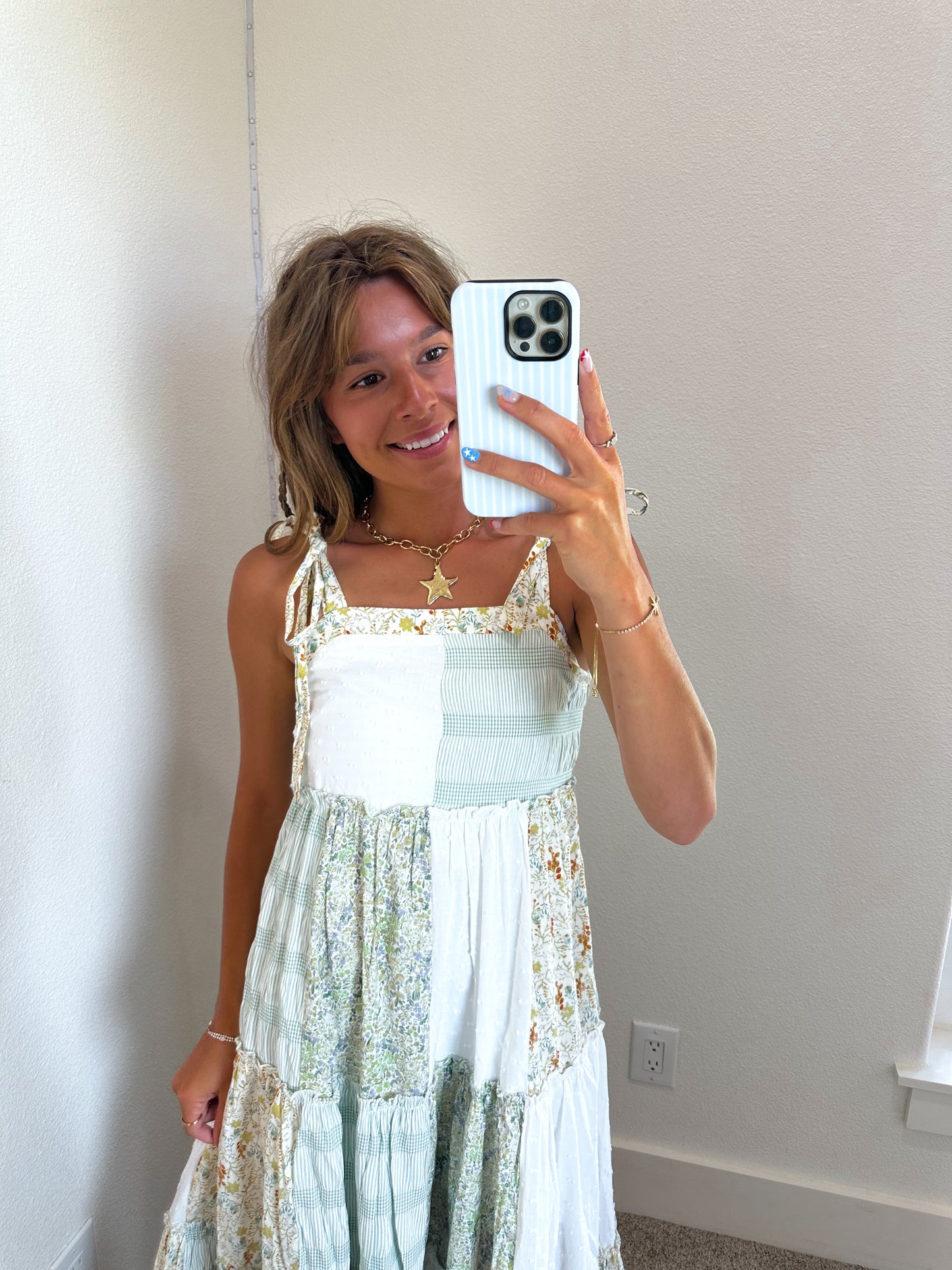Patchwork Tiered Midi Dress