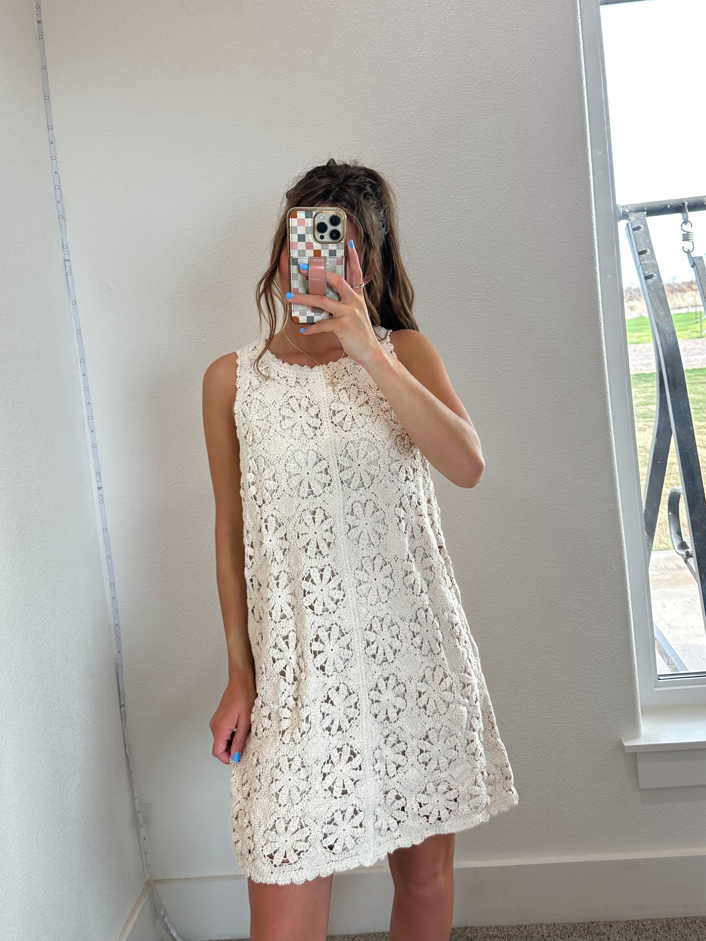 Crochet Detail Mini Dress (100% COTTON)
