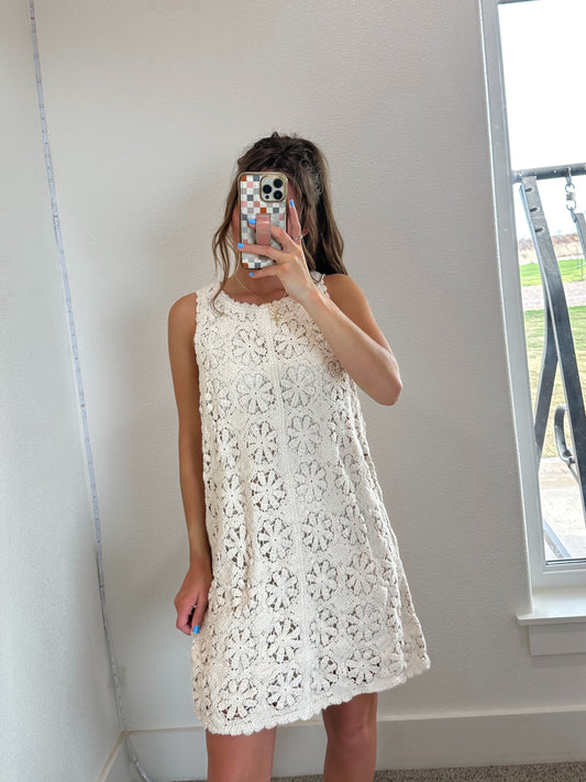Crochet Detail Mini Dress (100% COTTON)