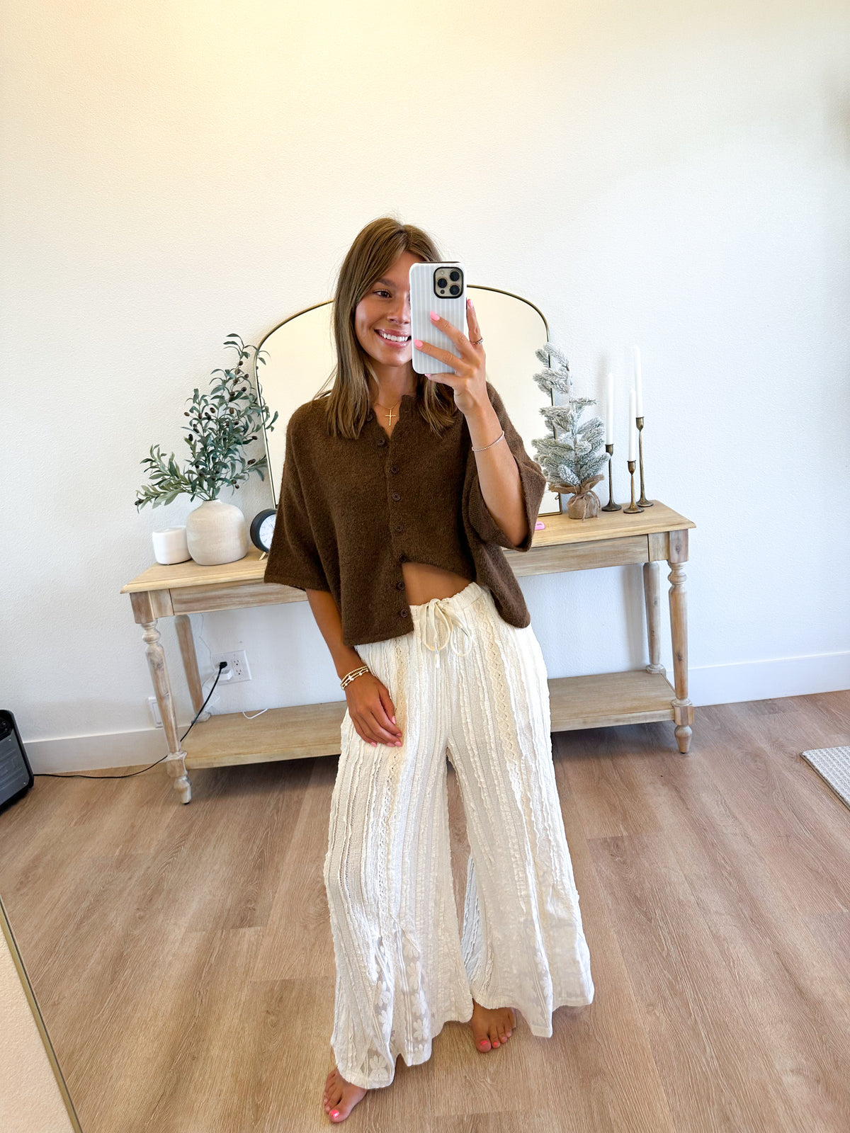 Crochet Detail Pants in Natural
