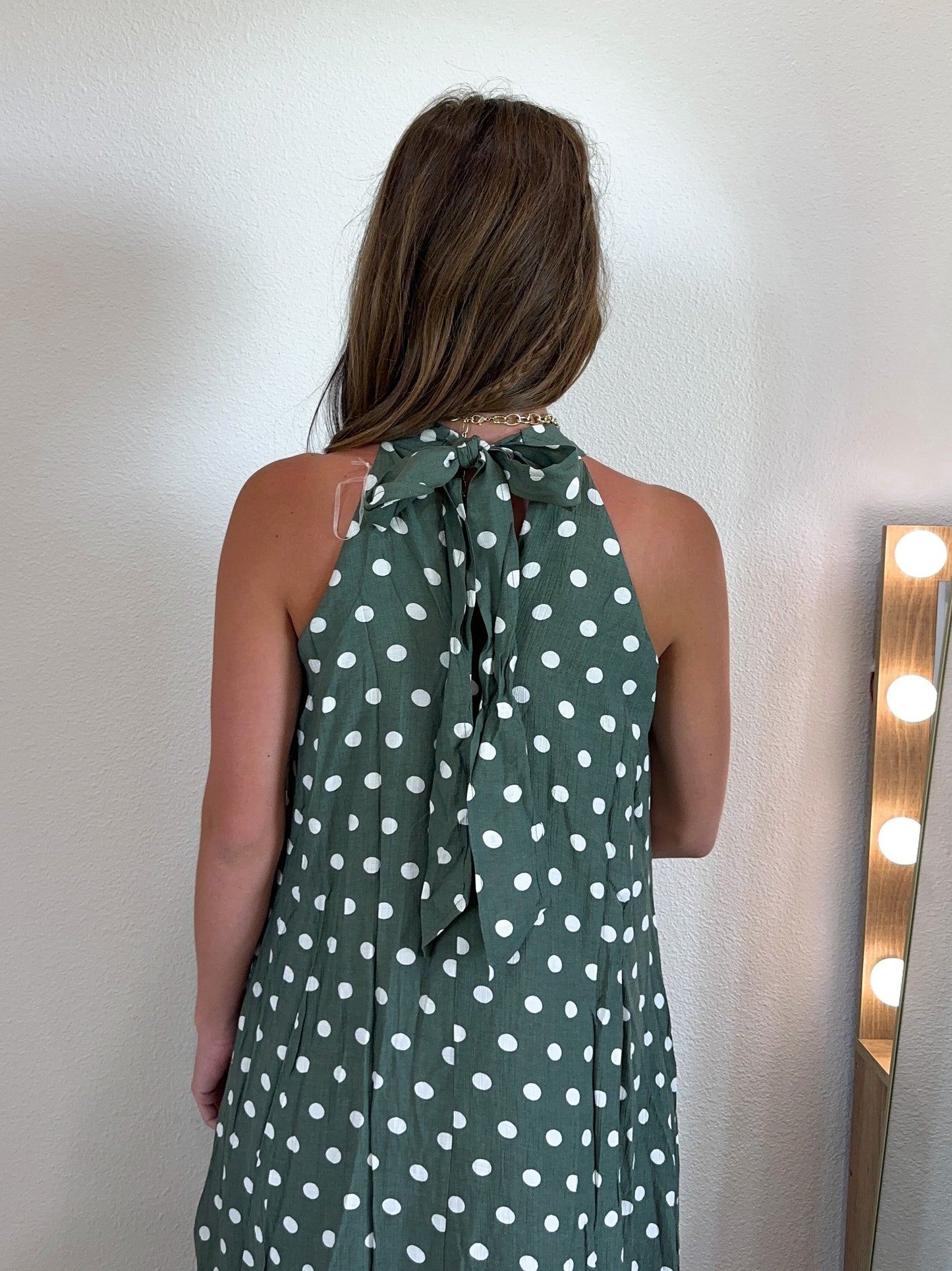 Olive Polka Dot Halter Maxi Dress