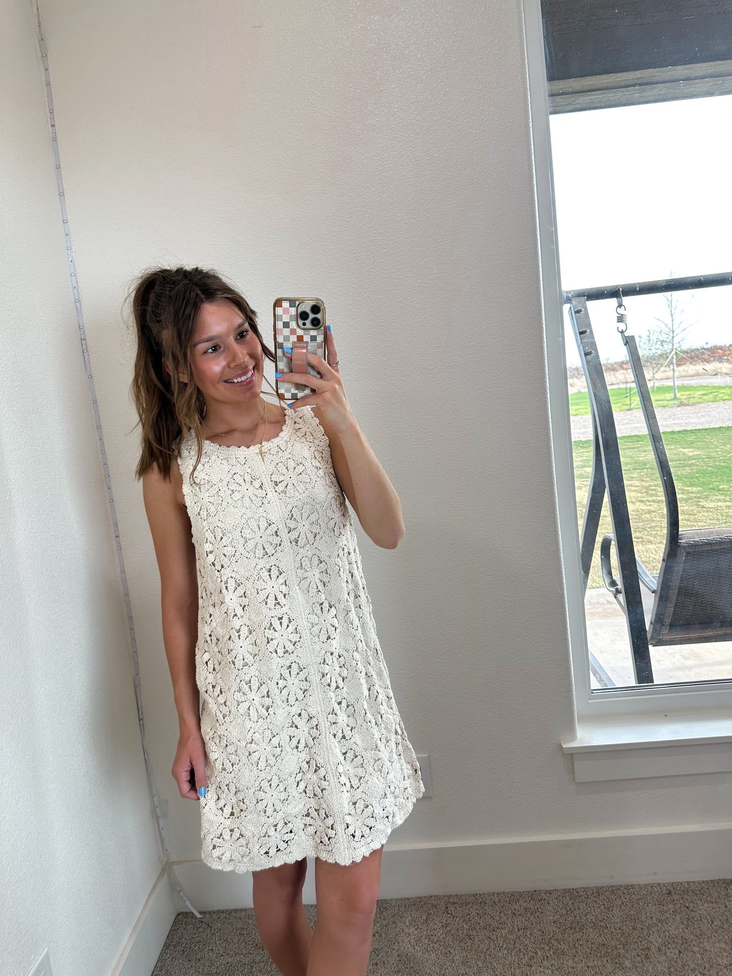 Crochet Detail Mini Dress (100% COTTON)