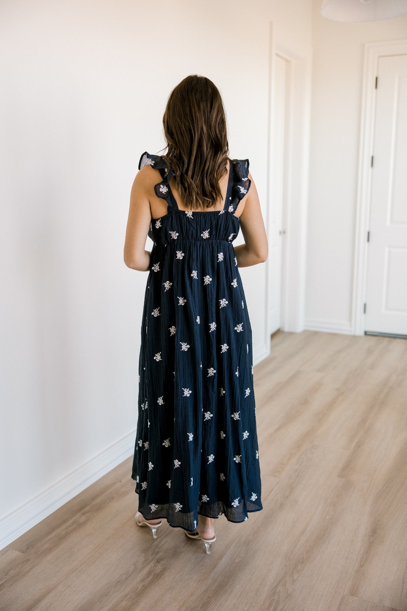 Navy Floral Embroidered Dress
