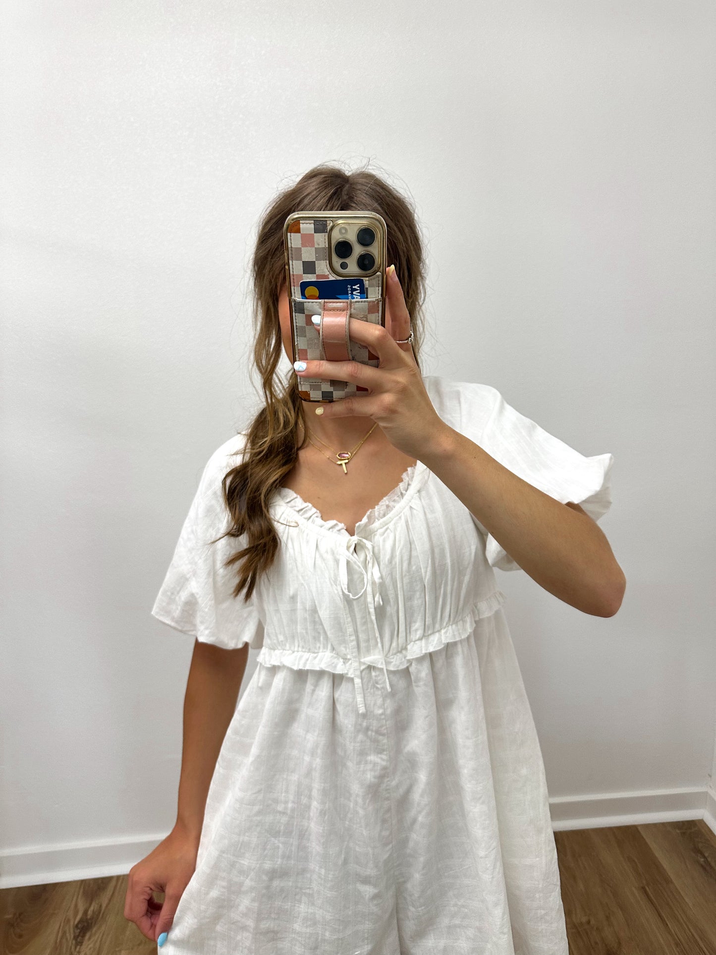 White Gingham Textured Romper (100% Cotton)