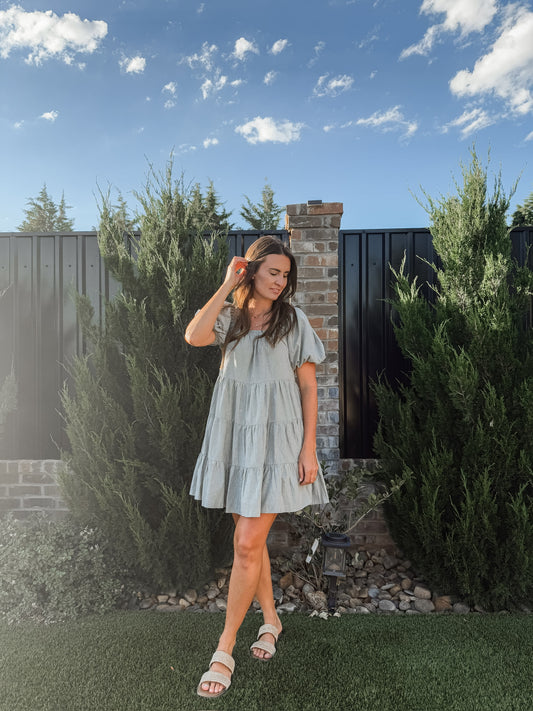 Olive Striped Mini Dress (100% Cotton)