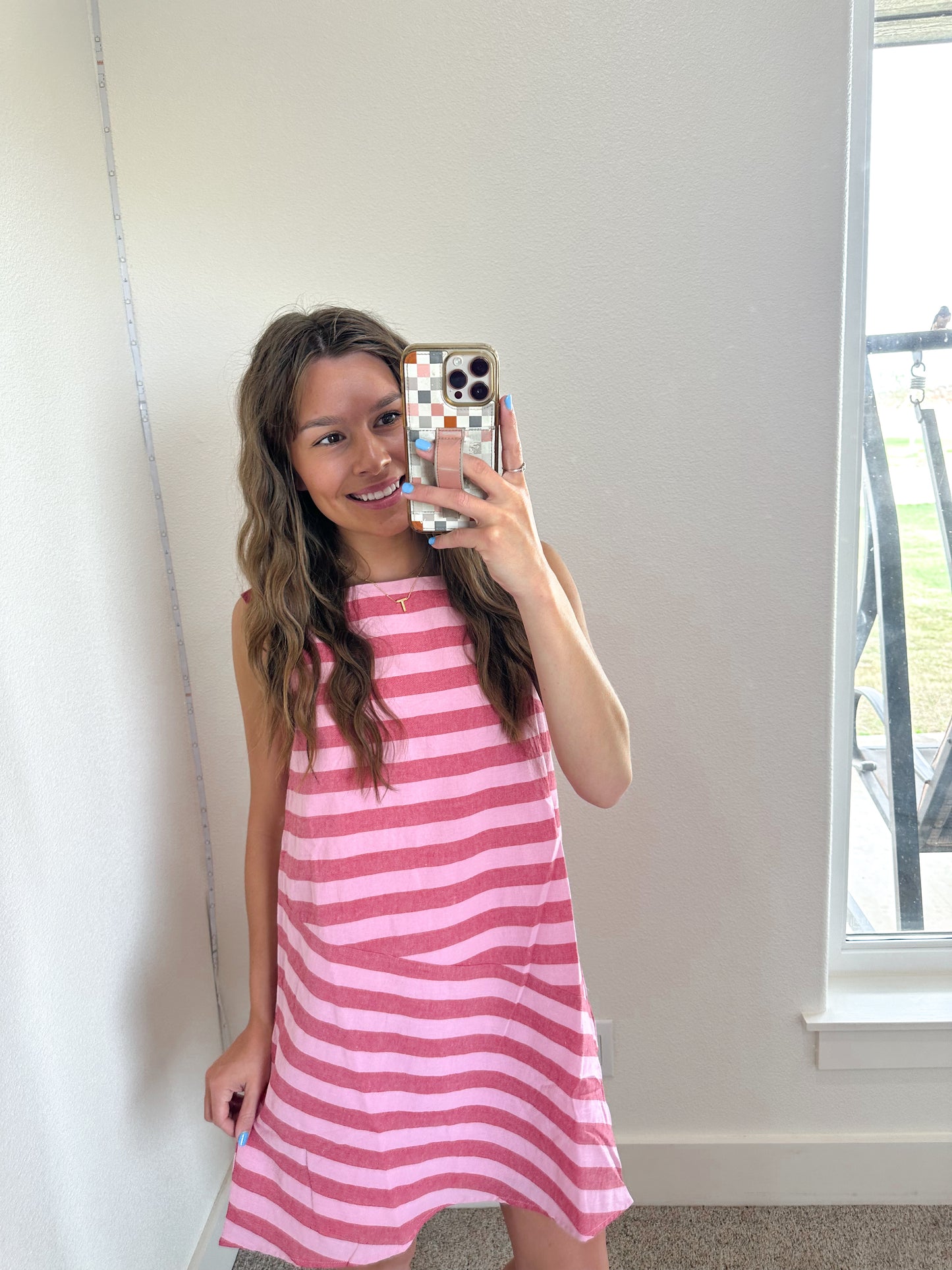 Pink Stripe Mini Dress (100% COTTON)