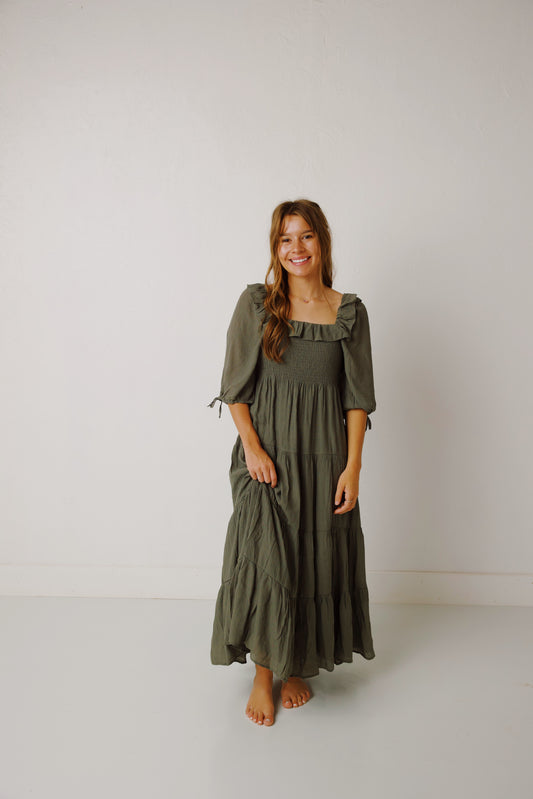 Olive Ruffle Detail Dress