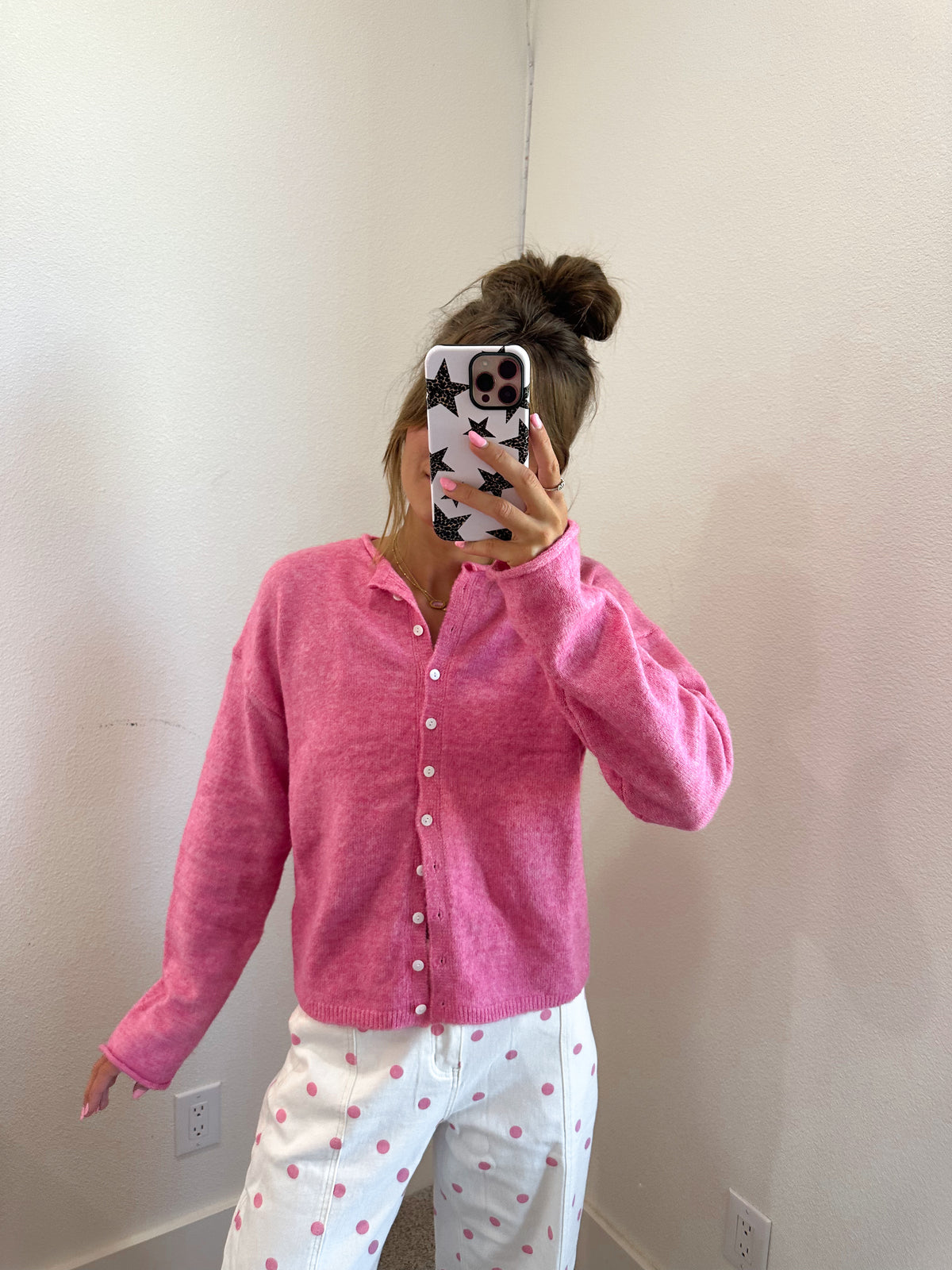 Barbie Pink Button Front Sweater