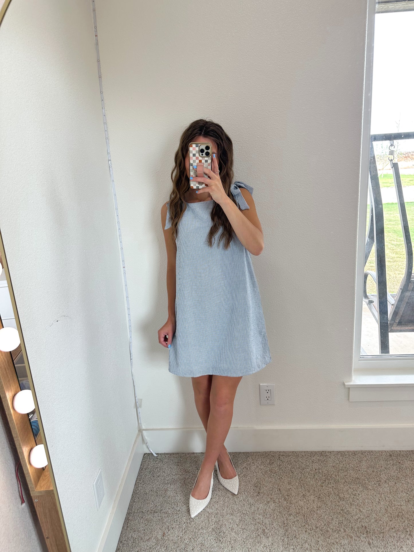 Blue/White Stripe Boat Neck Dress