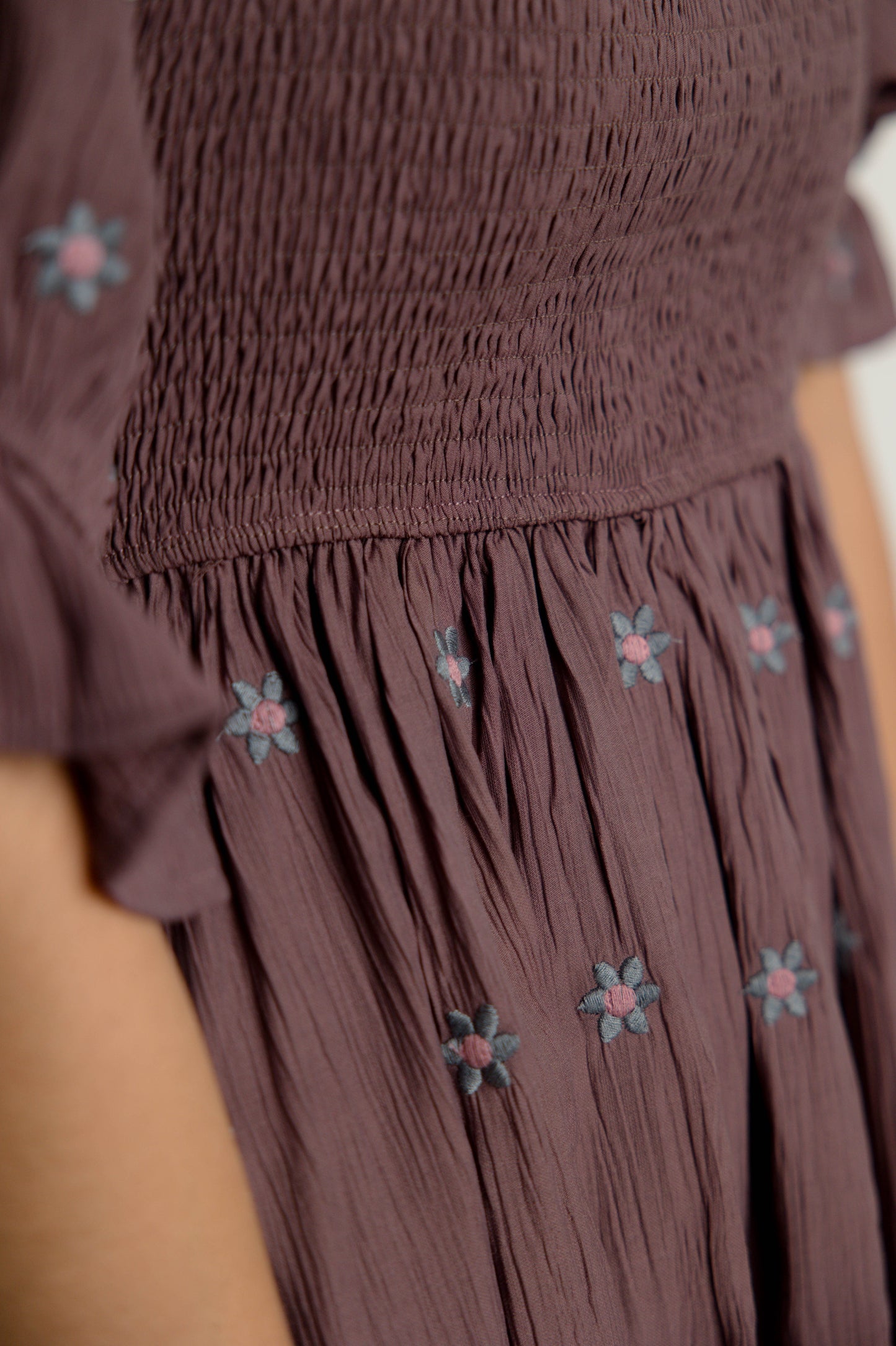 Embroidered Midi Dress in Eggplant