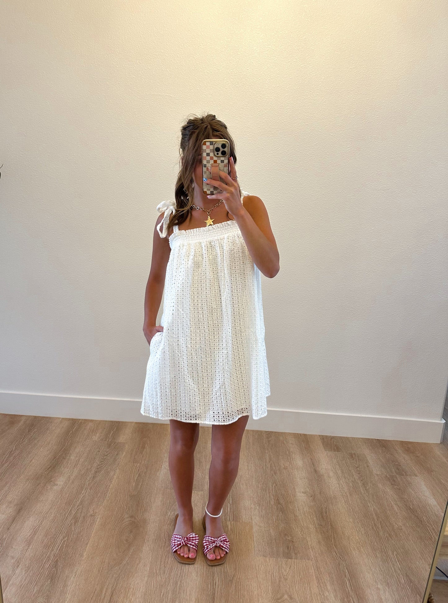 White Eyelit Mini Dress (100% COTTON)