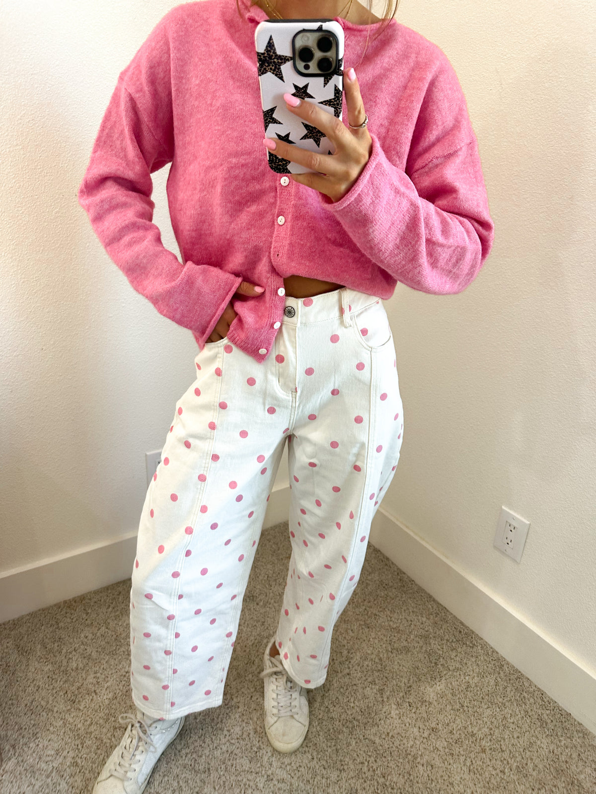 Pink Polka Dot Barrel Jeans