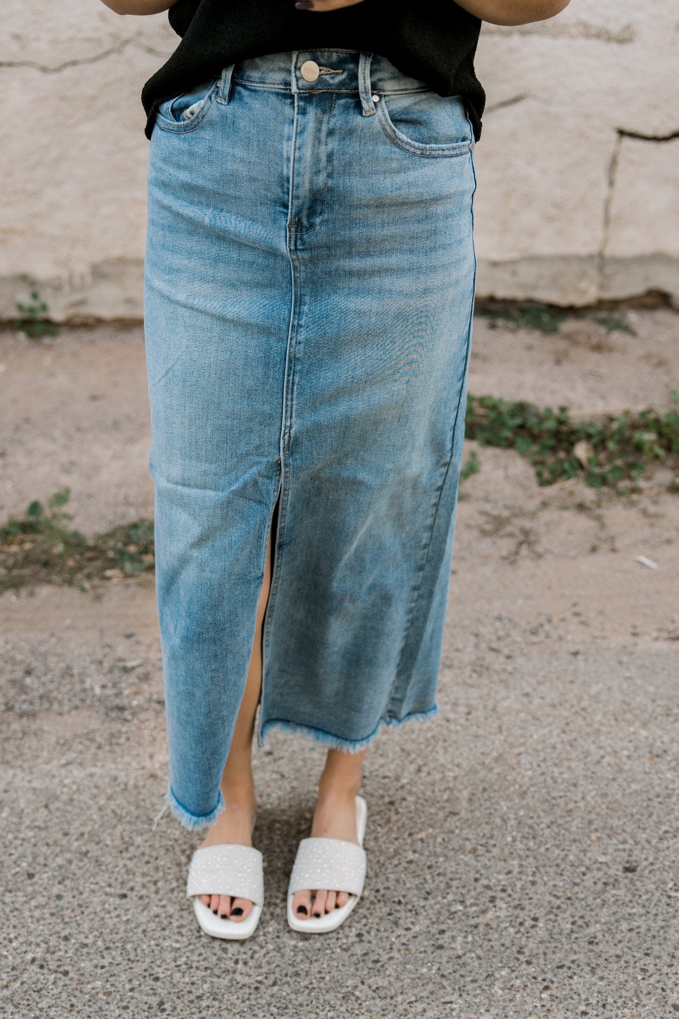 Denim Front Slit Skirt