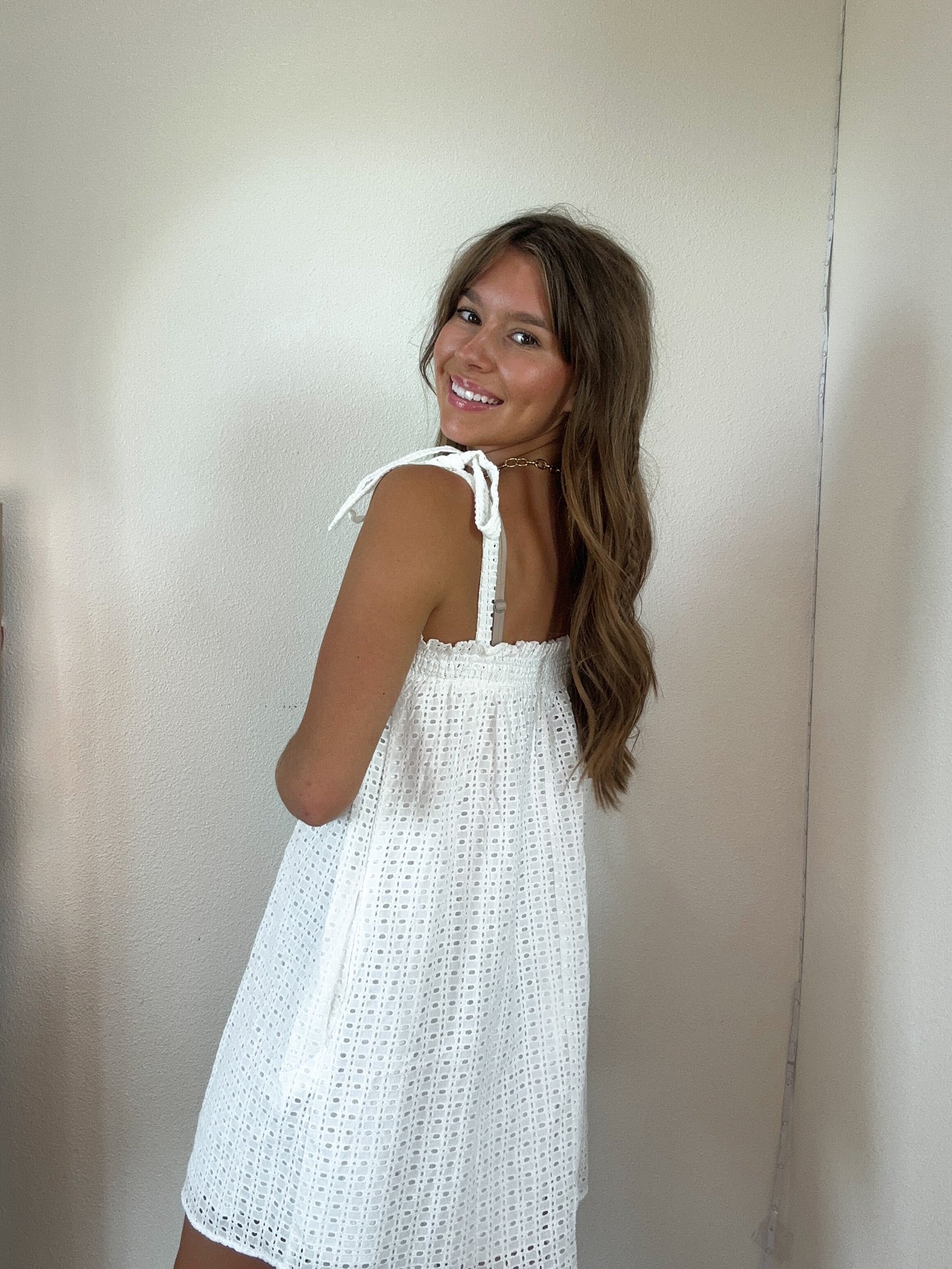 White Eyelit Mini Dress (100% COTTON)