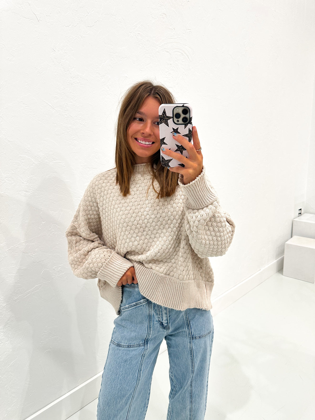 Textured Raw Edge Sweater