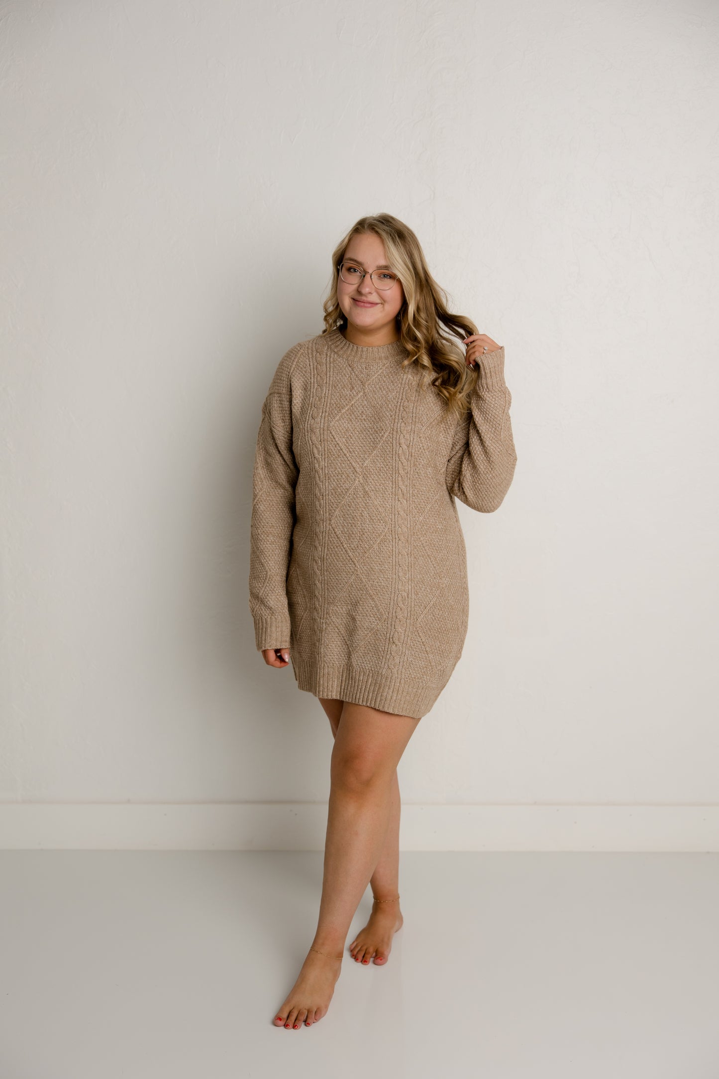 Khaki Cable Knit Dress