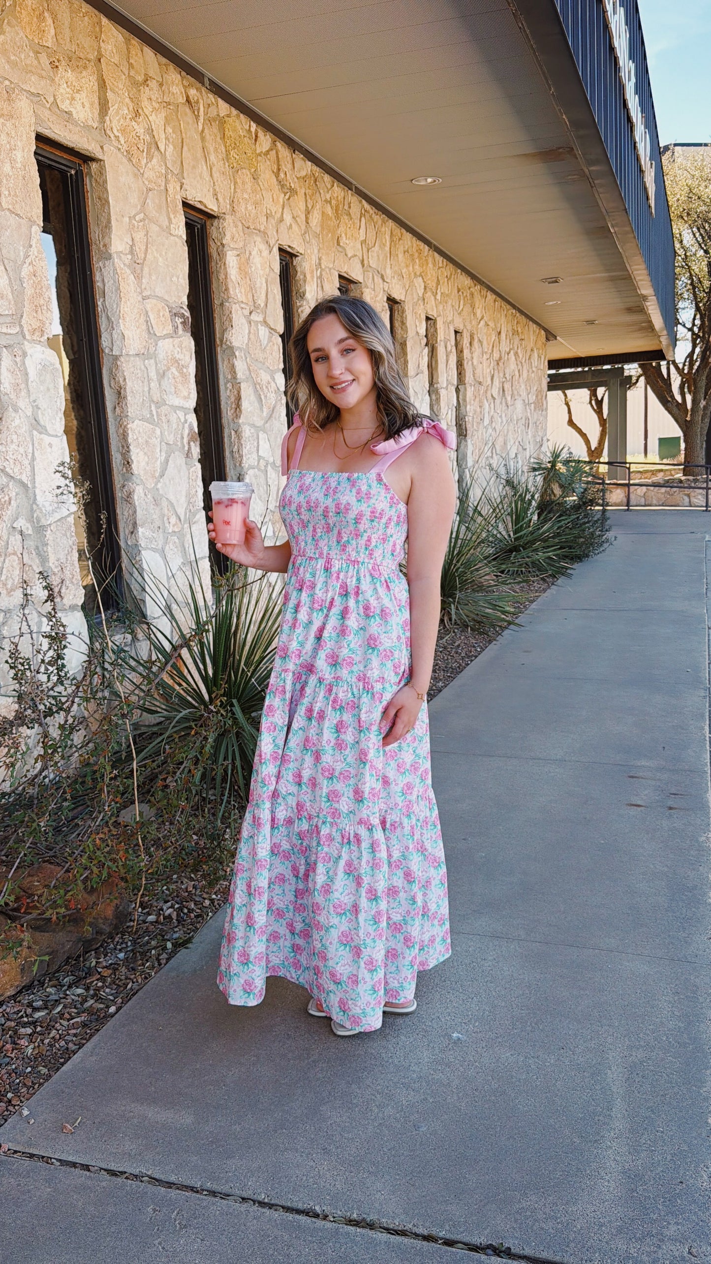 Pink Rose Maxi Dress (100% Cotton)