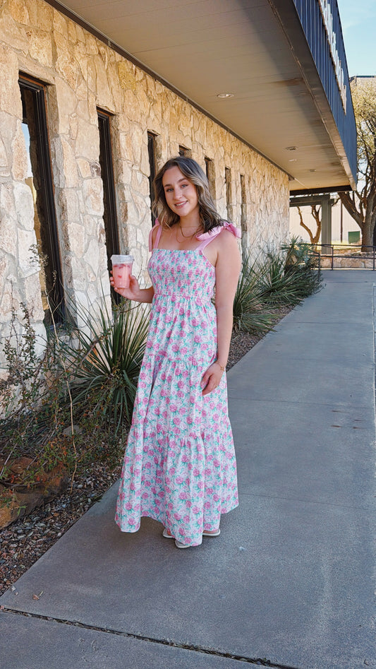 Pink Rose Maxi Dress (100% Cotton)