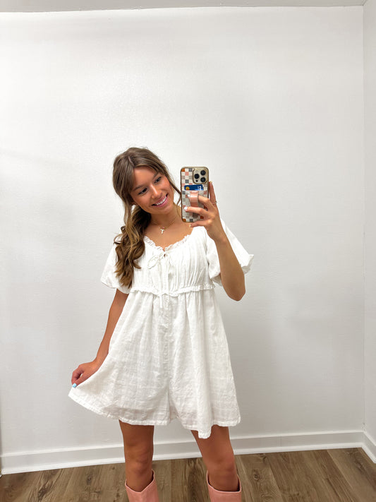 White Gingham Textured Romper (100% Cotton)