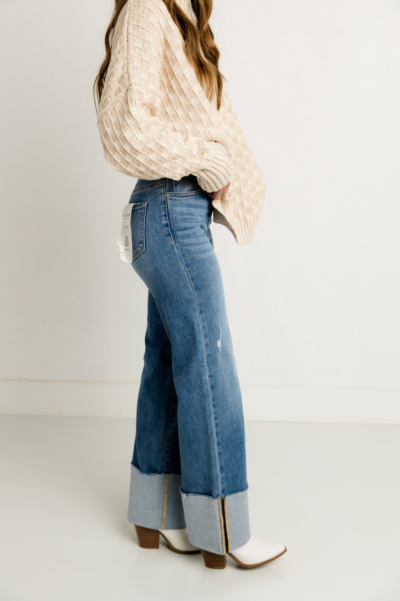 High Rise Ankle-Cuffed Jeans