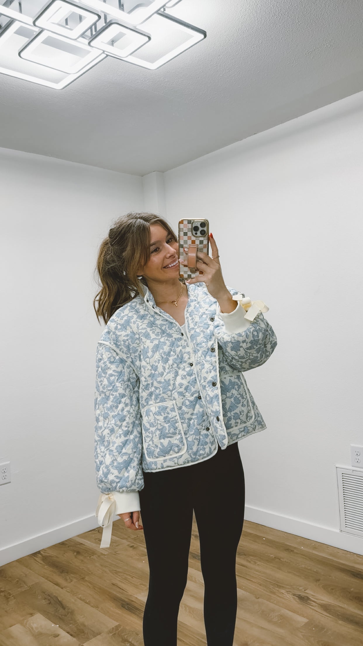 Ivory Blue Floral Quilted Jacket
