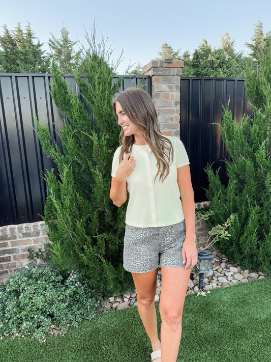 Ribbed Button Up Top in Butter Yellow
