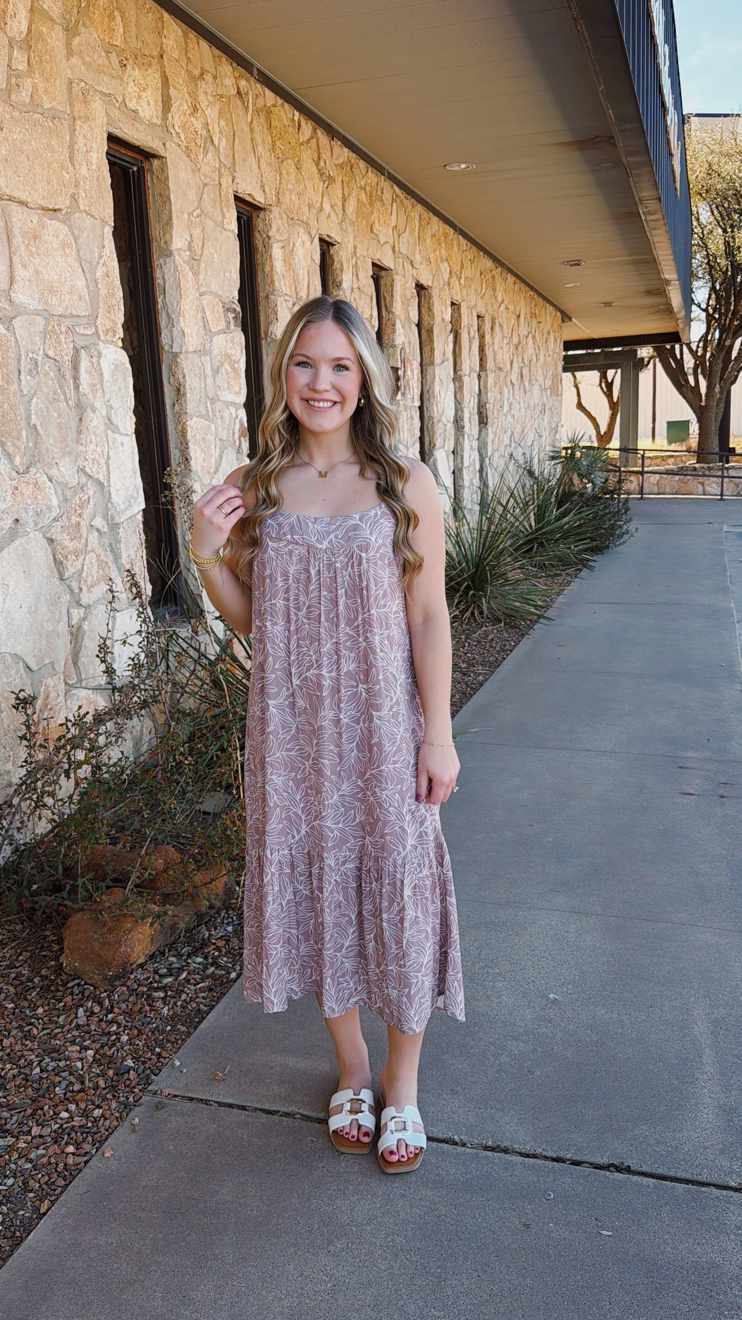 Leaf Print Dress in Mauve