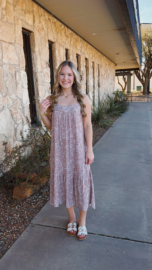 Leaf Print Dress in Mauve