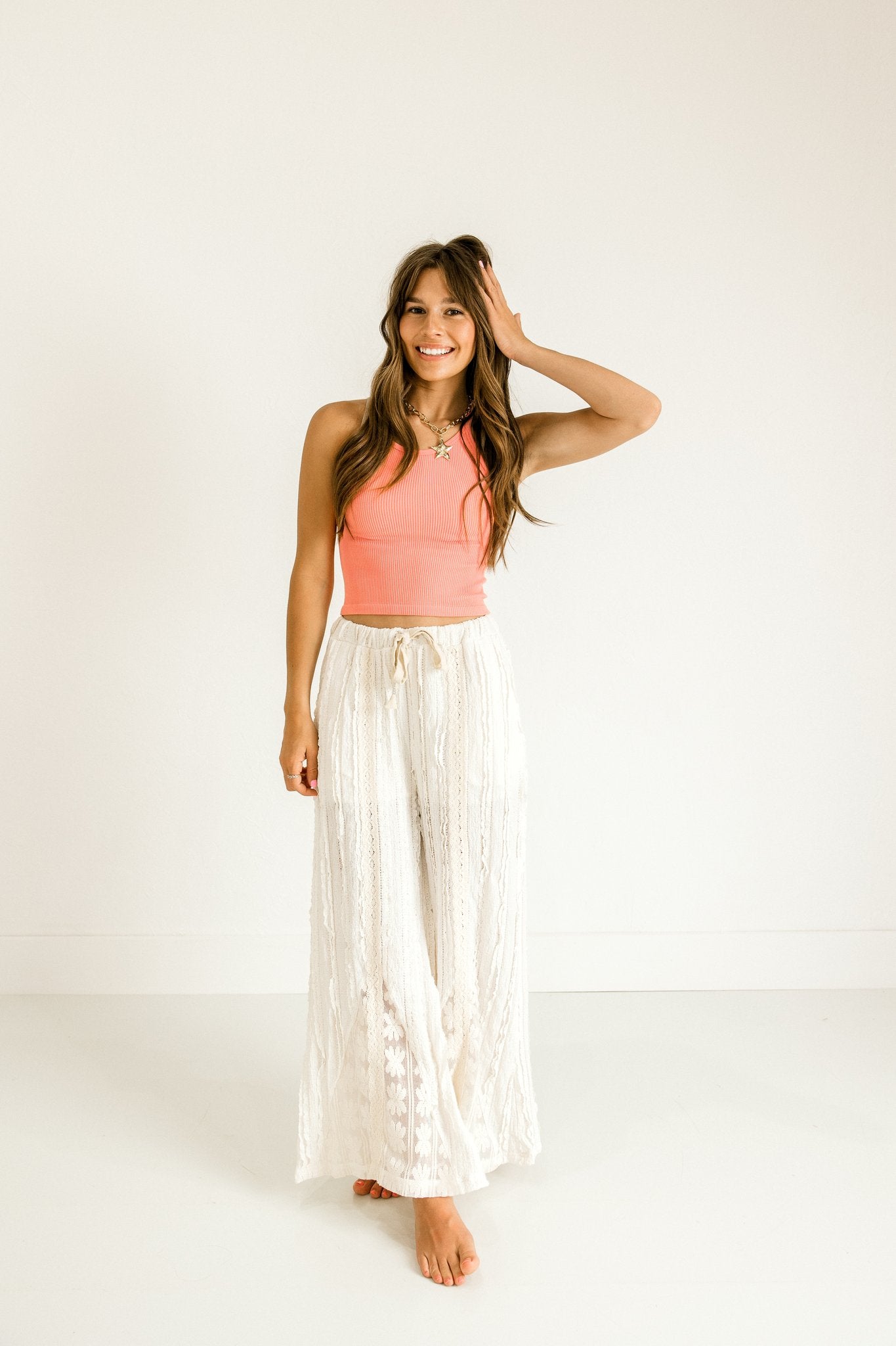 Crochet Detail Pants in Natural